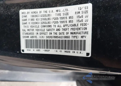 2004 Honda Cr-V Ex из США, поврежденный, VIN SHSRD78854U219860